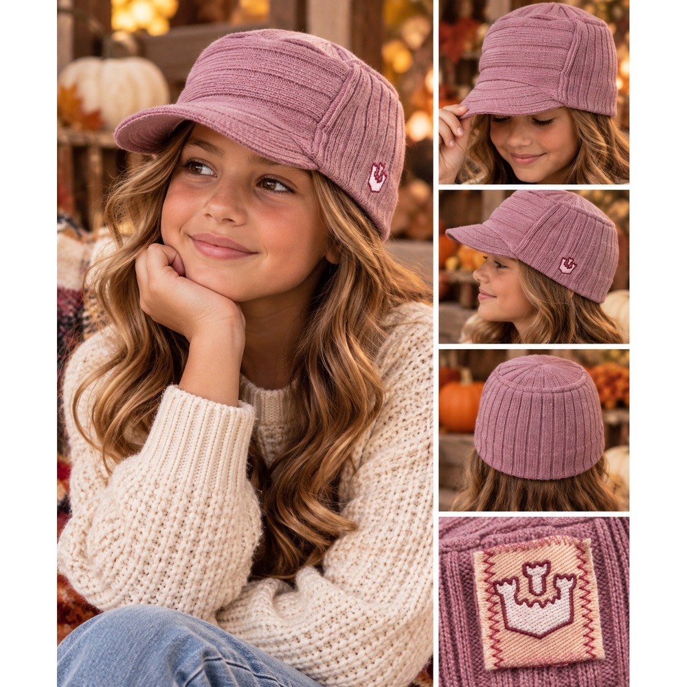 Goorin Bros Sand Cassel Kids Size S/M Pink Ribbed Knit Cadet Cap Hat #1644